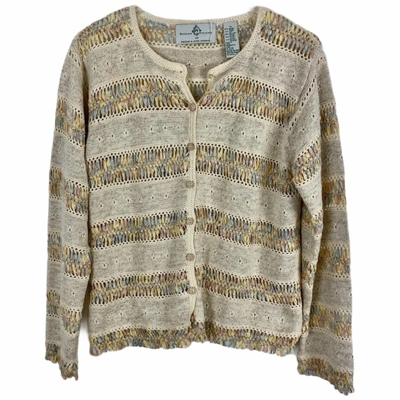 Design Options Cardigan Sweater Sz Med Ivory - Picture 1 of 8